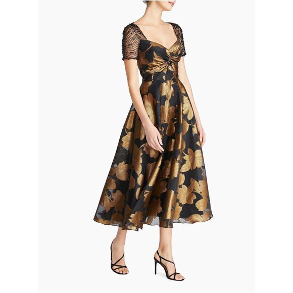 Theia Sonya Metallic Floral A-Line Dress US 2 $745 - Picture 4 of 16